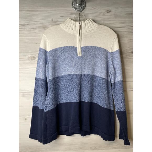 Karen Scott Sweater Womens Medium Quarter Zip Pullover Mock Neck Blue White - Picture 1 of 11